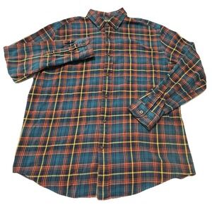 John Bartlett Tartan Flannel Casual Button Up Shirt Mens Size Large Blue Orange
